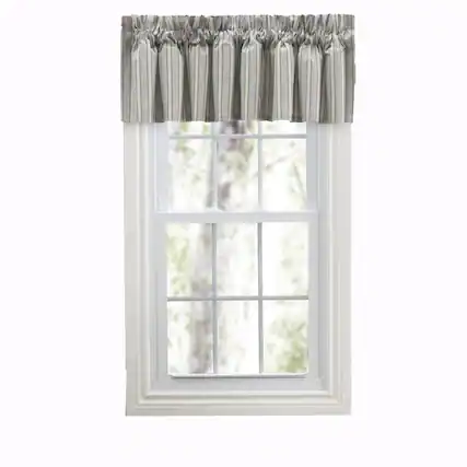 Front. Ellis Curtain - Ellis Curtain Springfield Stripe 3" Rod Pocket Tailored Valance for Windows 80" x 13" Black - Black.