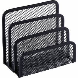 Lorell - Mesh Vertical Desktop File Sorter 4 Divider 5.63" x 5.25" x 3.13" Steel - Black