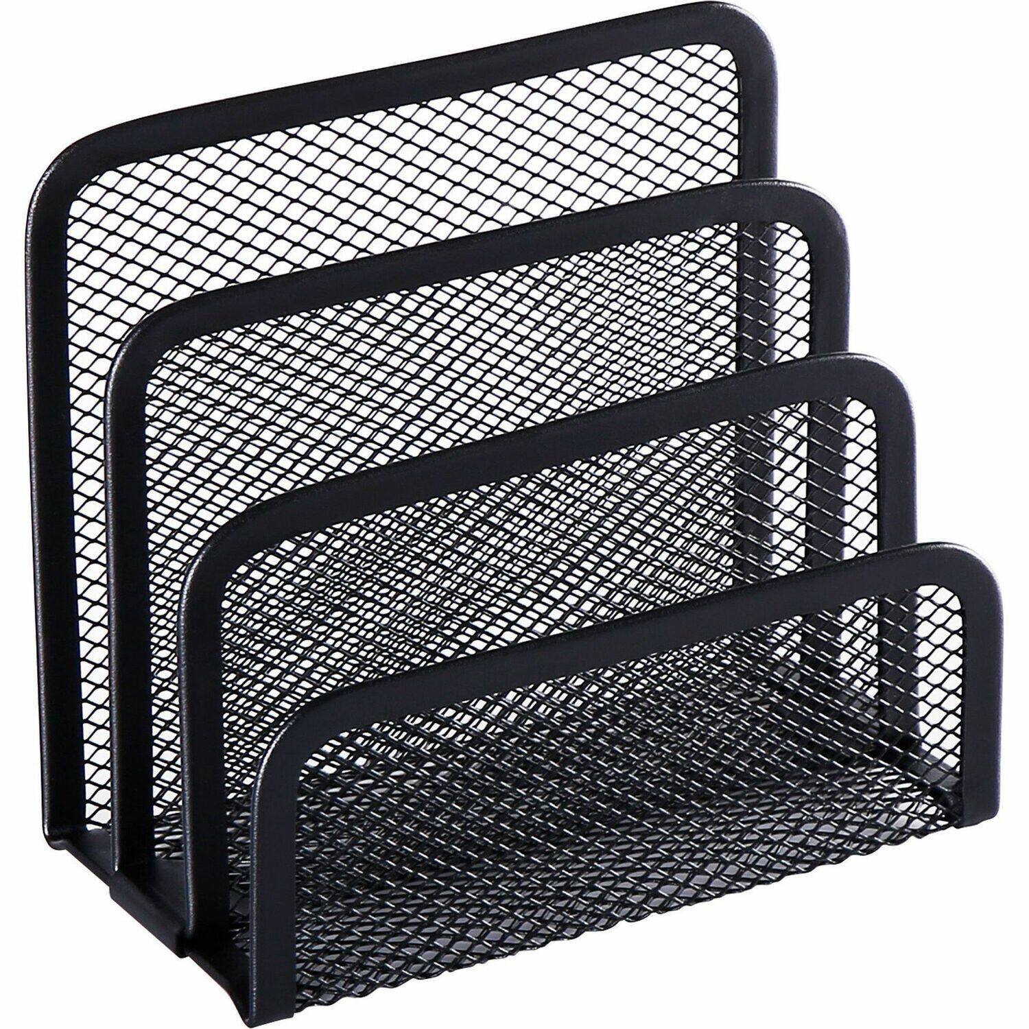Front. Lorell - Lorell Mesh Vertical Desktop File Sorter 4 Divider 5.63" x 5.25" x 3.13" Black Steel - Black.