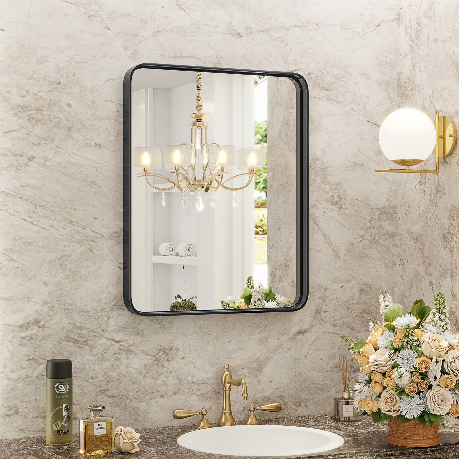 Front. Bestier - Bathroom Mirror for Over Sink Wall, Tempered Glass Vanity Mirror,Aluminum Alloy Framed Wall Mirror - Black-36*24 inch.