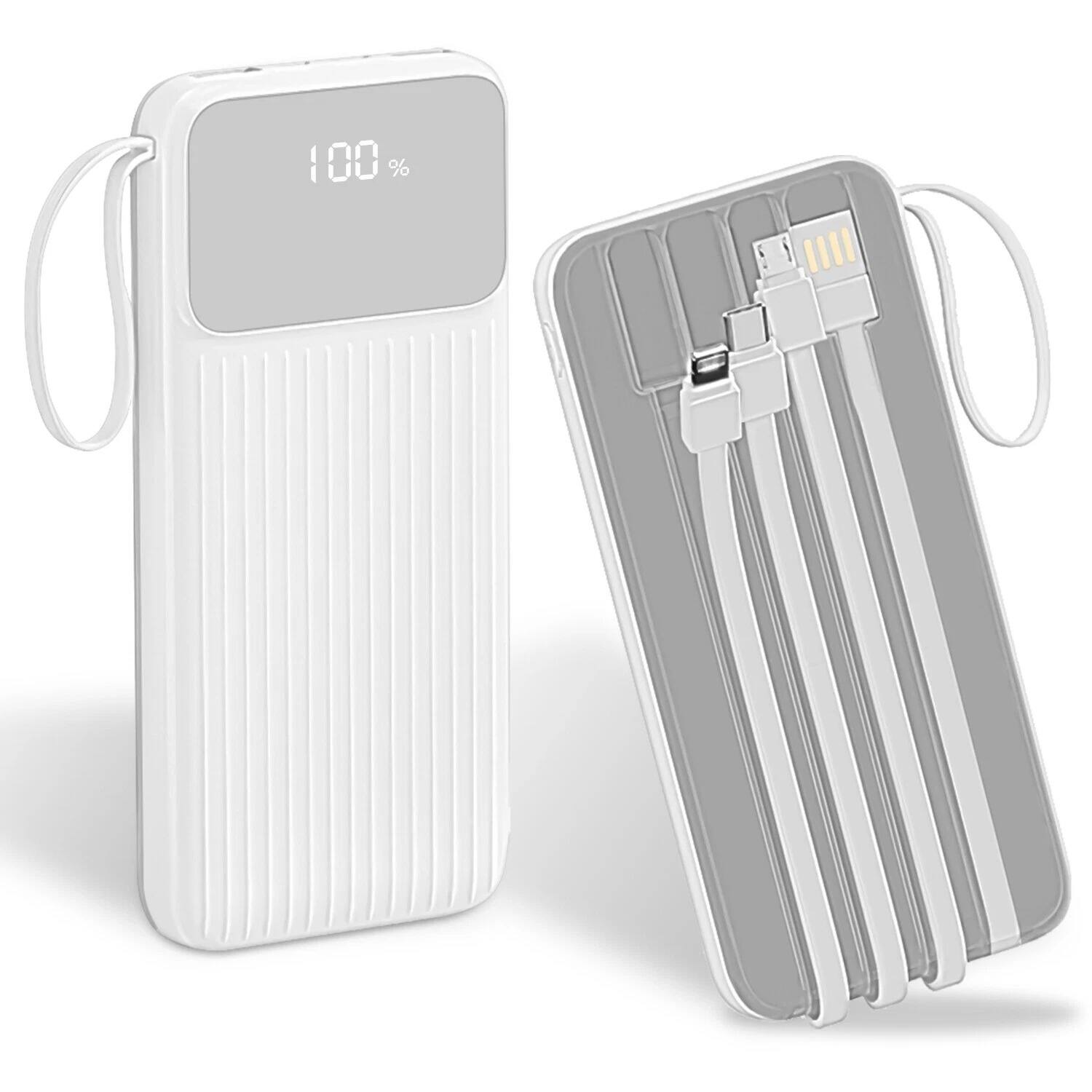 Left. Stock Preferred - 20000mAh Power Bank with 4 Inbuilt Cables White - White.