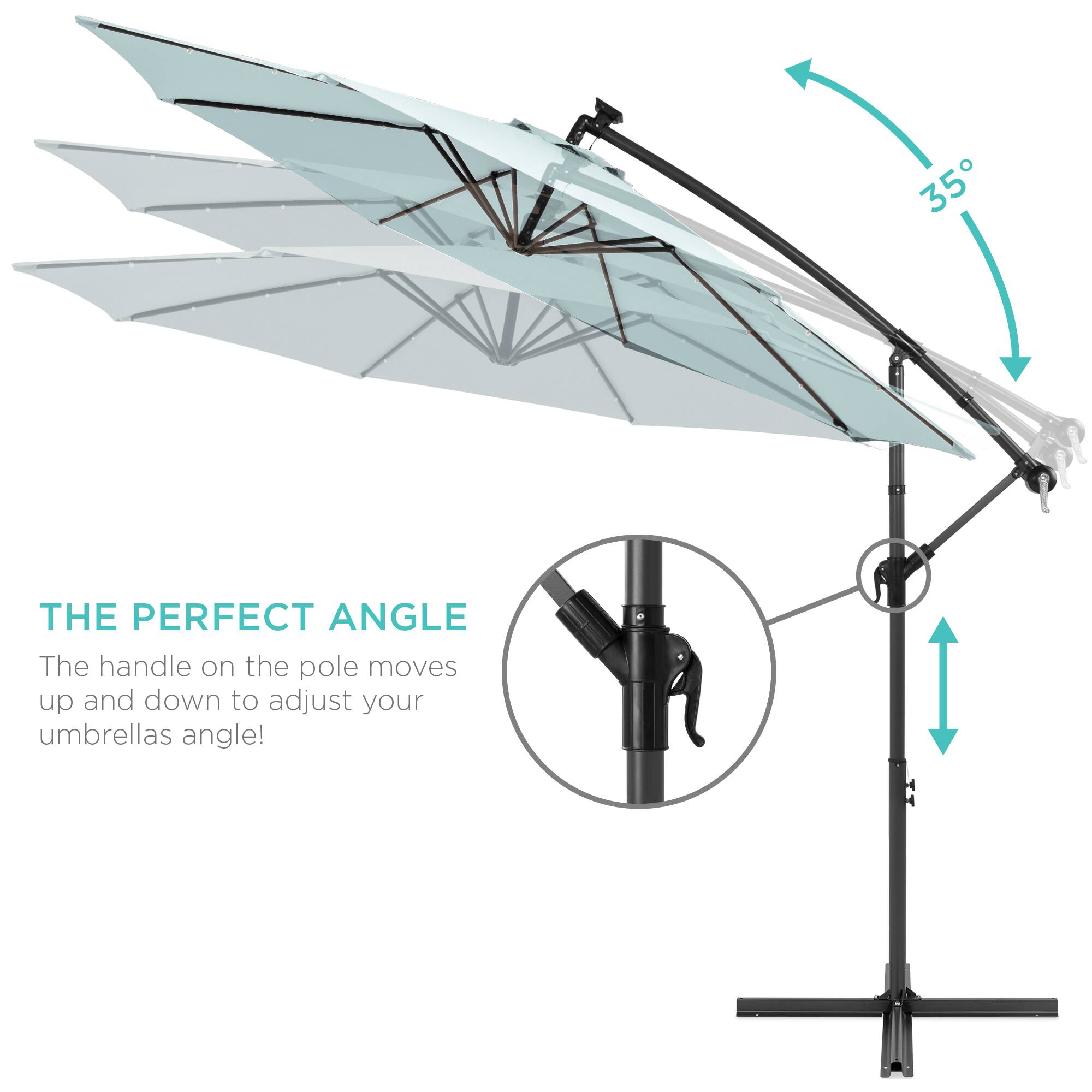 35°

THE PERFECT ANGLE

The handle on the pole moves up and down to adjust your umbrella's angle!