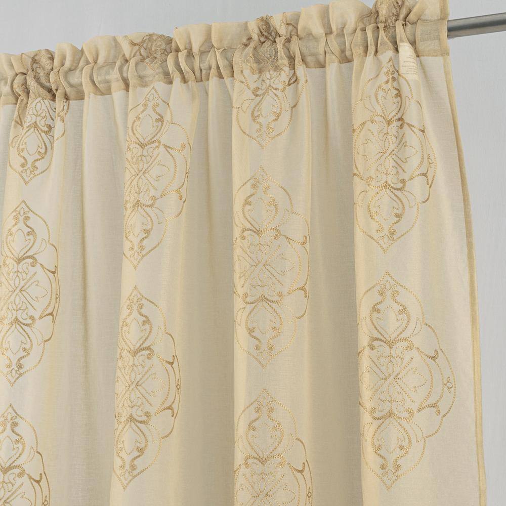 Left. RT Designers Collection - RT Designers Collection Andrea Emb Metallic Doily Rod Pocket Room Darkening Curtain Panels for Bedroom 54" x 95" Taupe - Taupe.