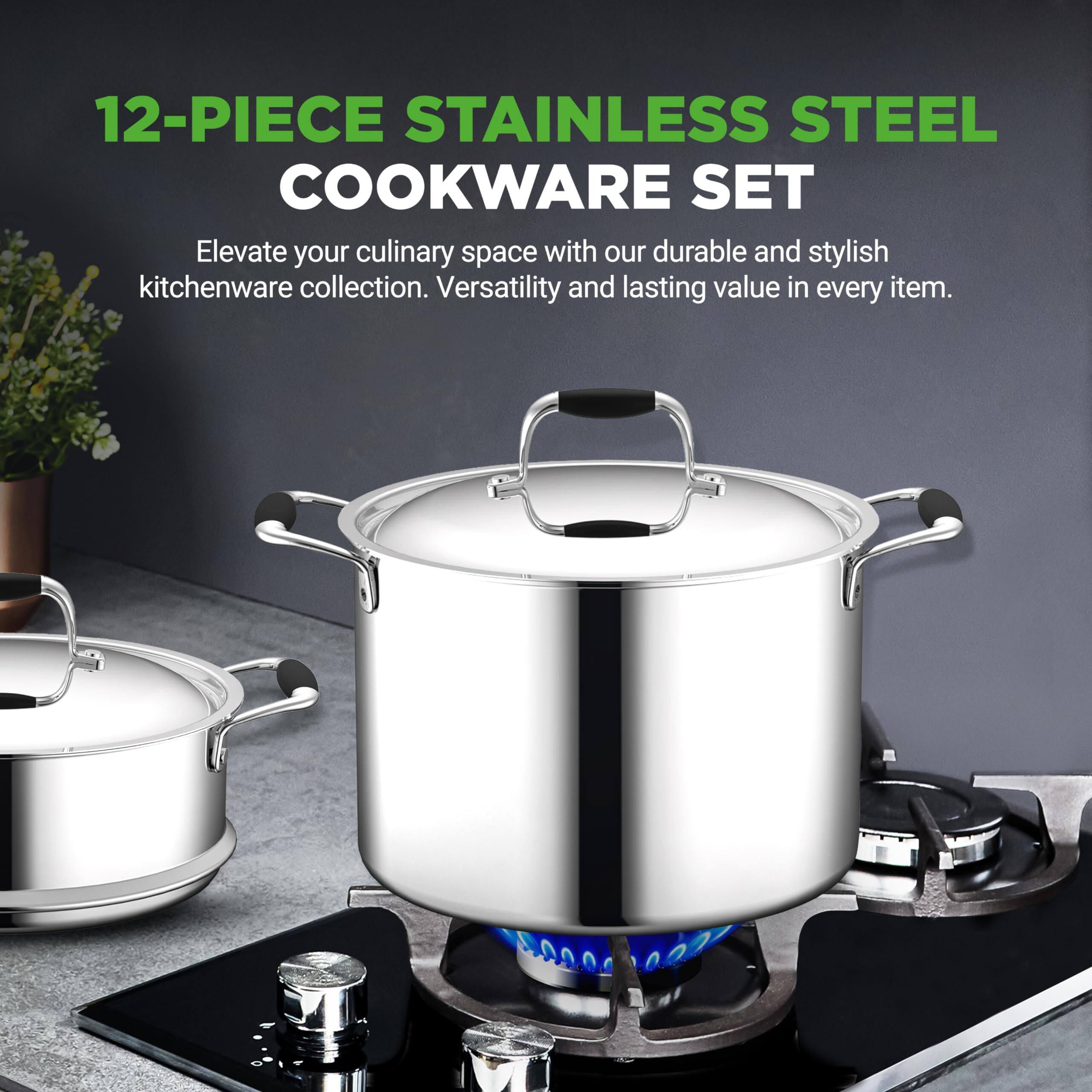 12-PIECE STAINLESS STEEL COOKWARE SET

Elevate your culinary space with our durable and stylish kitchenware collection. Versatility and lasting value in every item.