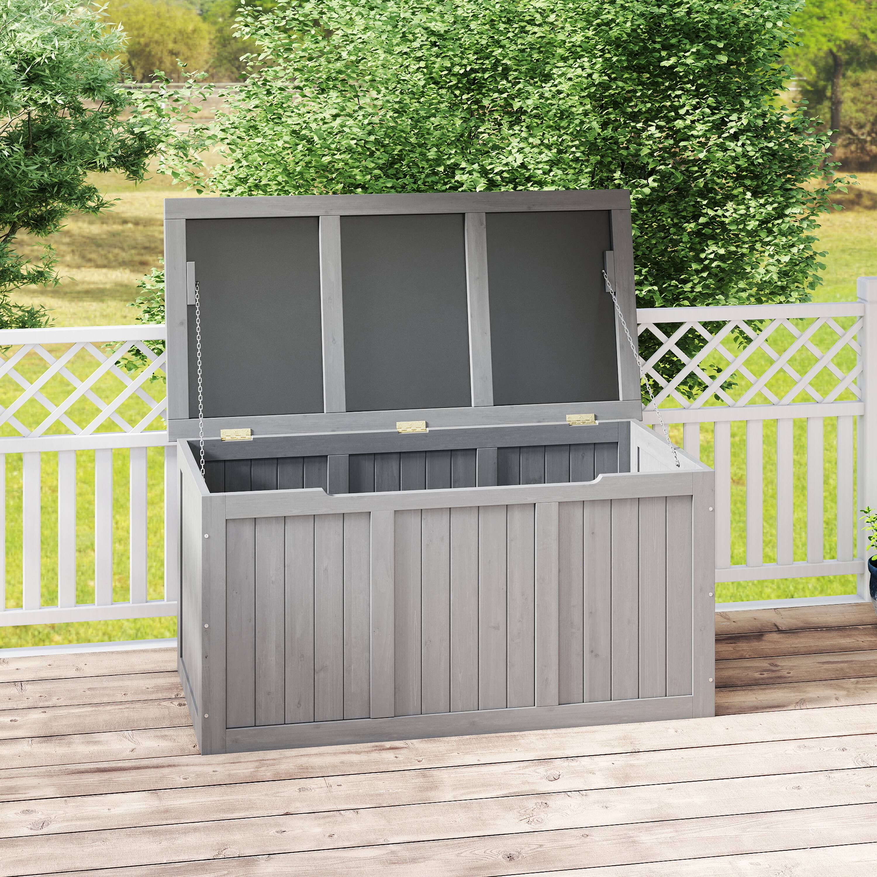 Left. APRILSOUL - 67 Gallon Wooden Deck Box with Spacious Storage Durable Weather Resistant - Gray.