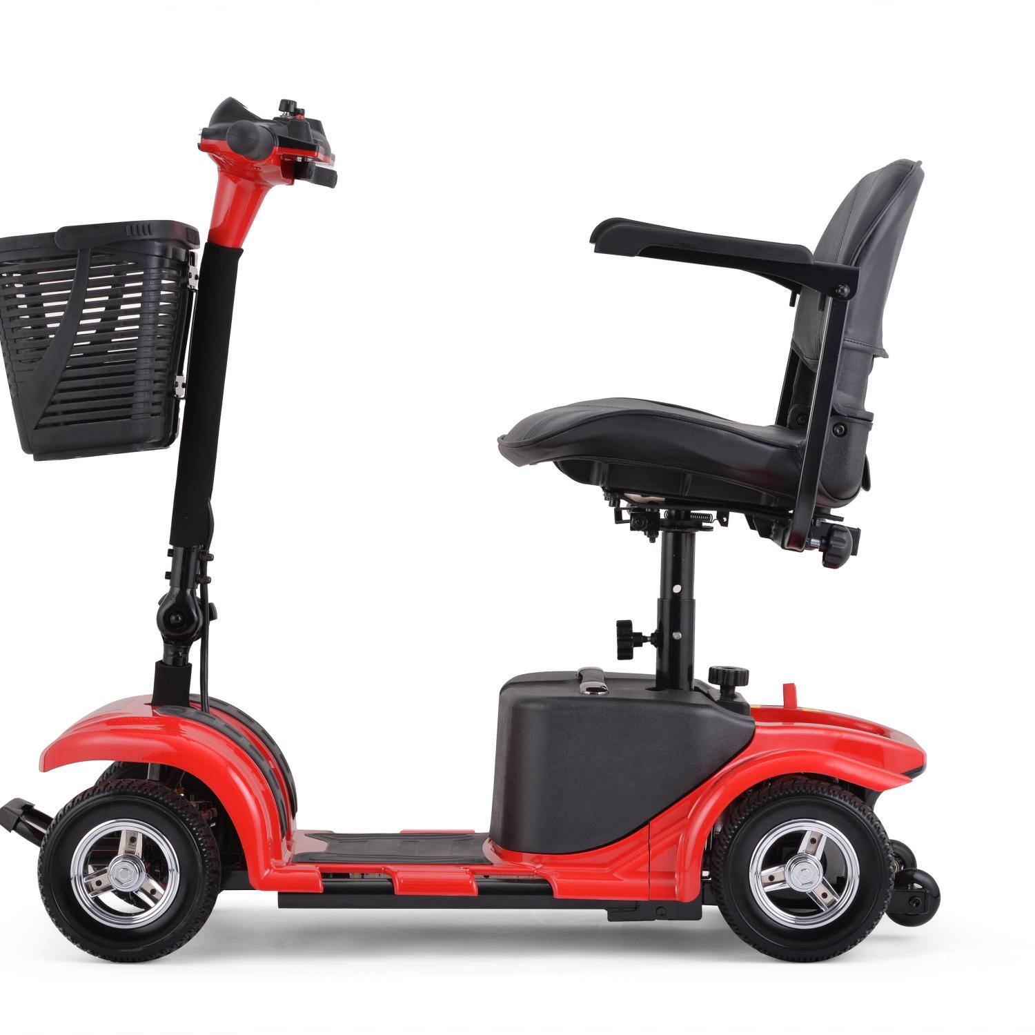 Left. Hover Heart - Foldable Electric Scooter for Seniors, with LED Headlights, Storage Basket & Rechargeable Battery,10 Mile Long Range - Red.