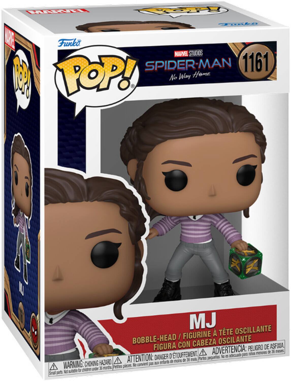 MARVEL STUDIOS SPIDER-MAN 1161 MJ POP! No Way Home MJ OSCILANTE FIGURINE TTE BOBBLE-HEAD / OSCILANTE FIGURA CON CABEZA DE ASFIXIA ADVERTENCIA: PELIGRO DE ASFIXIA. PARTES PEQUEÑAS. No es adecuado para niños menores de 36 meses. ATTENTION: DANGER DÉTOUFFEMENT. Petites pièces. Ne convient pas aux enfants de moins de 36 mois. WARNING: CHOKING HAZARD. Petites pièces. Ne convient pas aux enfants de moins de 36 mois.
