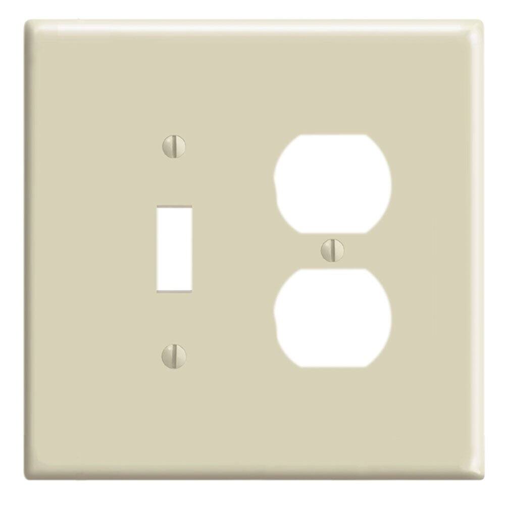 Front. Leviton - Leviton Ivory 2 gang Thermoset Plastic Duplex/Toggle Wall Plate 1 pk - Ivory.