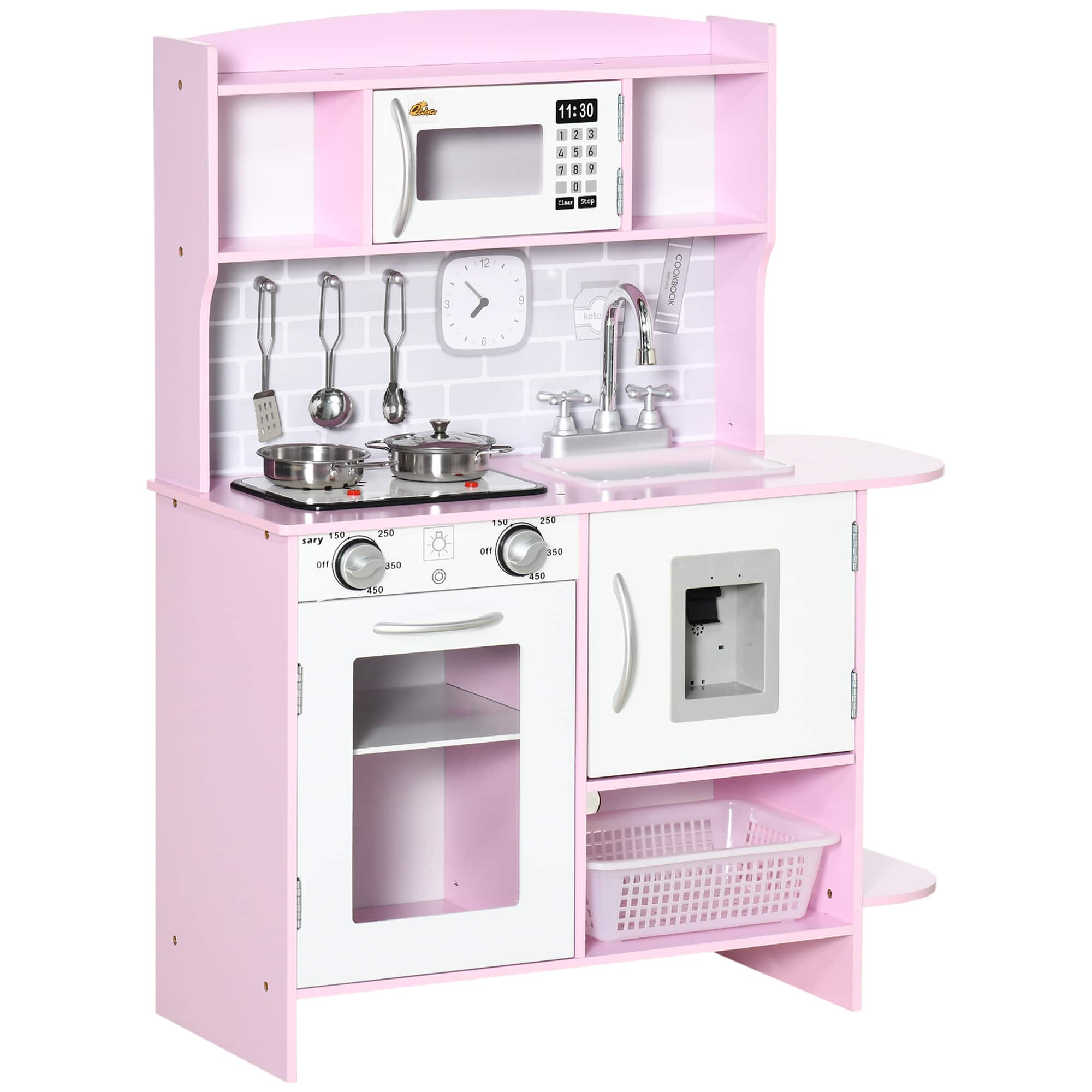 Qaba - Pretend Play Kitchen Toy Set for Kids with Realistic Design, Stove Lights, Storage, Water Dispenser, for 3-6 Years Old