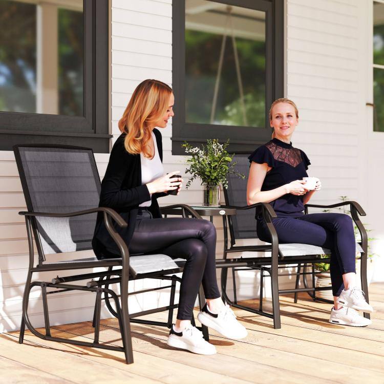 PULUZ Outdoor Glider Chairs with Coffee Table, Patio 2 Seat Rocking ...