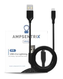 Ampsentrix - 6 ft Non-MFI USB Type A To Lightning Cable (Infinity) - Black