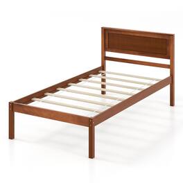 Ecooso - Twin Size Bed Frame with Wooden Headboard and Supportive Slat System - Brown