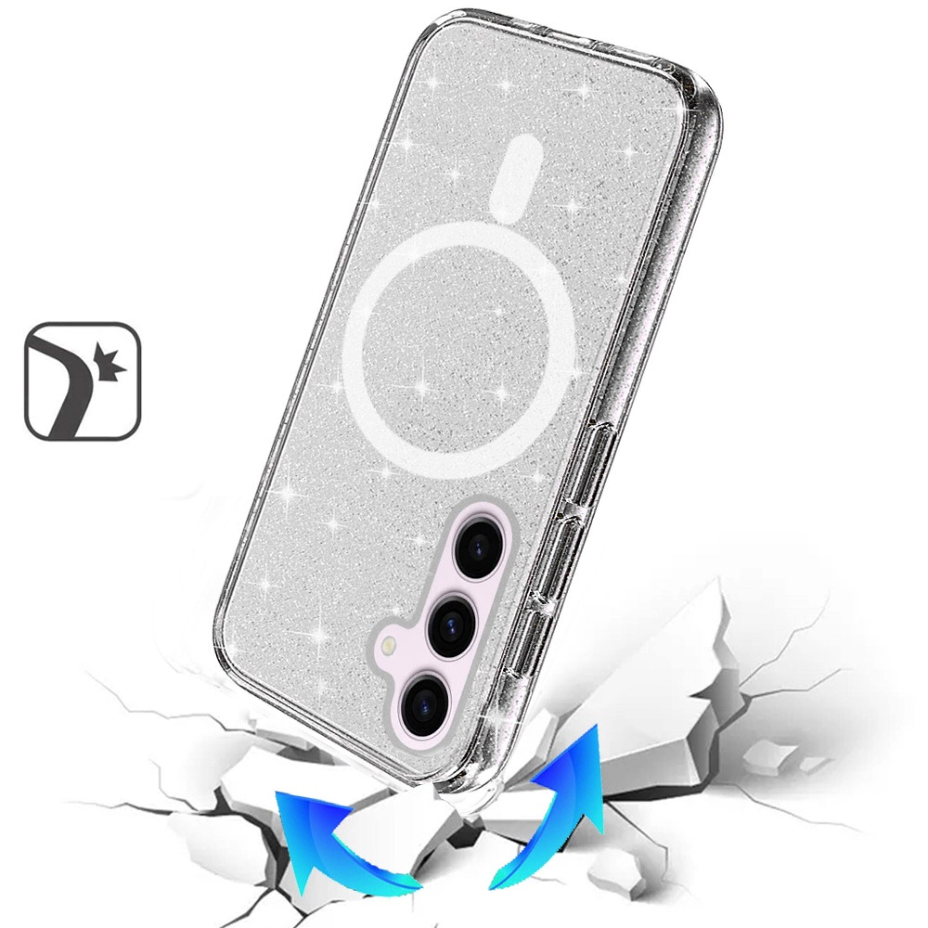 Left. Kitcheniva - Magnetic Circle Glitter Translucent Plus Tempered Glass For Samsung S25 Plus/S24 Plus Smoke - Gray.