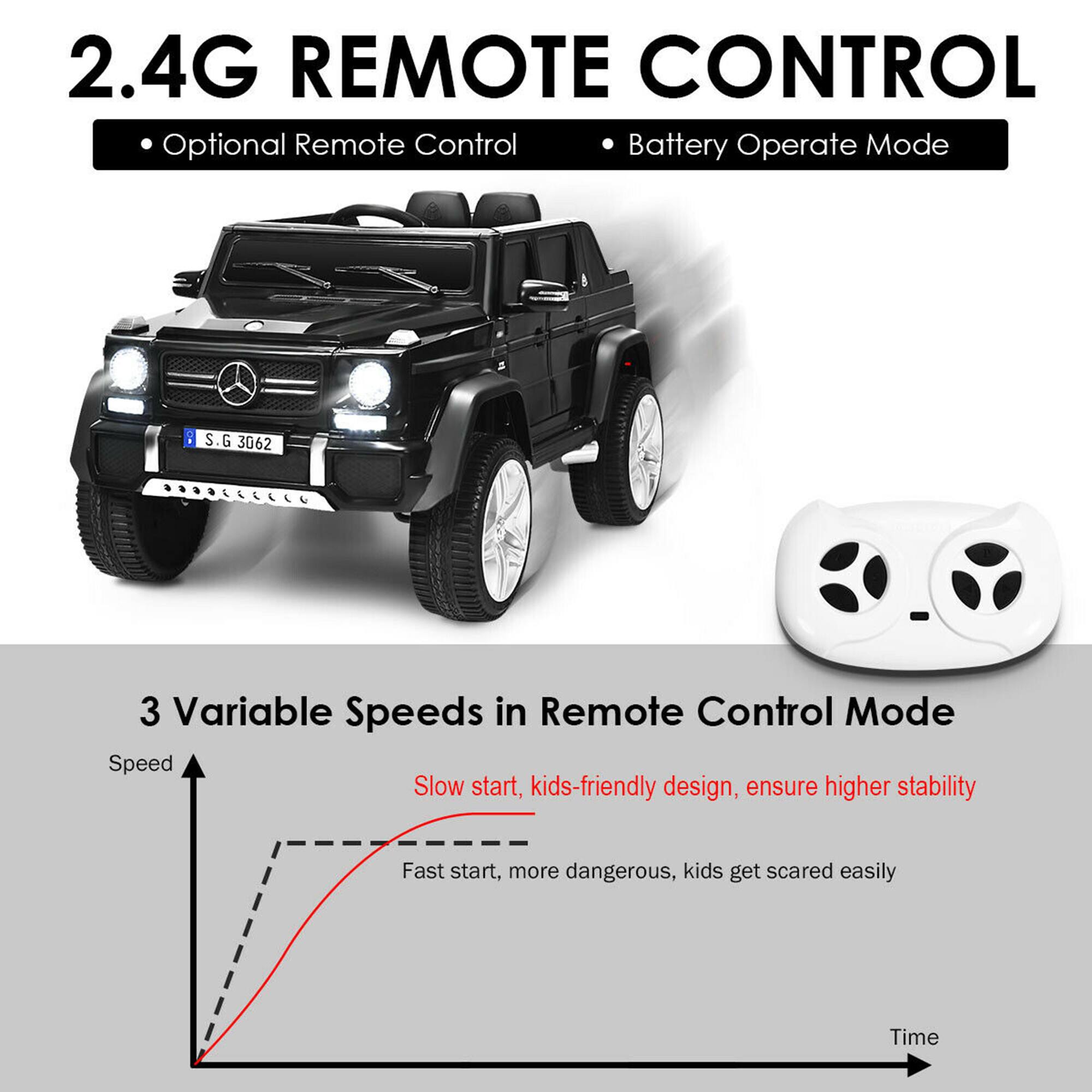 2.4G REMOTE CONTROL  
- Optional Remote Control  
- Battery Operate Mode  

3 Variable Speeds in Remote Control Mode  
- Slow start, kids-friendly design, ensure higher stability  
- Fast start, more dangerous, kids get scared easily  

Speed  
Time