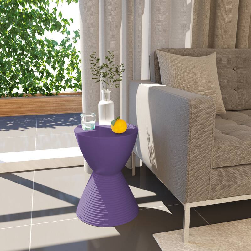 Alt View 2. LeisureMod - Boyd Modern Round Hourglass Accent Side Table, Drum Storage Table with Ribbed Base for Indoor/Outdoor - Purple.