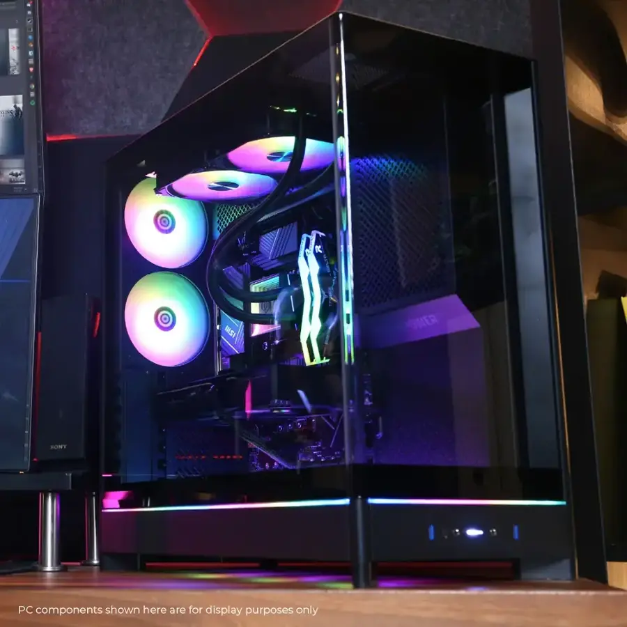 The text on the image reads: "PC components shown here are for display purposes only."