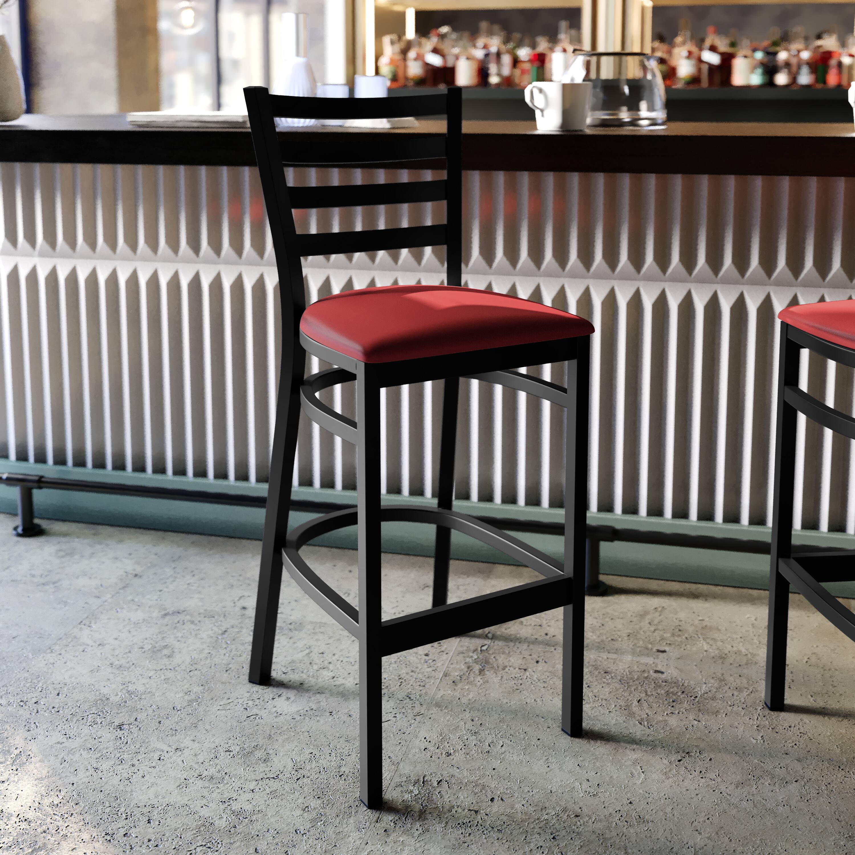 Alt View 1. Flash Furniture - HERCULES Black Ladder Back Metal Restaurant Barstool - Red Vinyl Seat - Red.