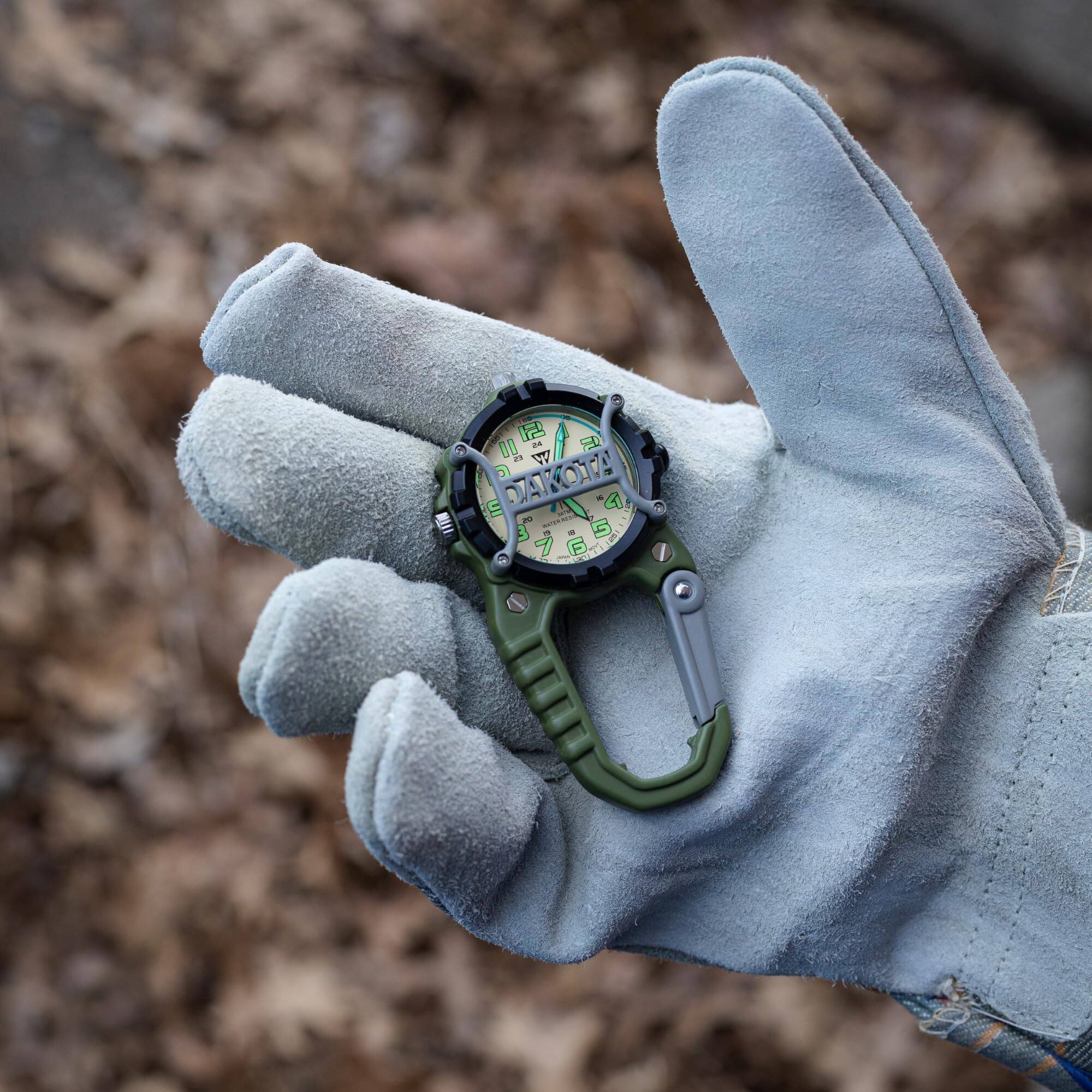 Back. Dakota - Cage Clip Watch with Dial Protection, Outdoor Gifts for Men and Women, Clip On Watch - Green.