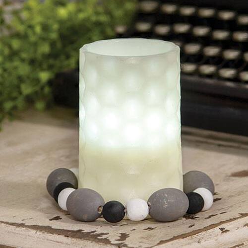 Angle. BreeBe - *Black White & Gray Distressed Wood Oval Bead Candle Ring - Black, White & Gray.