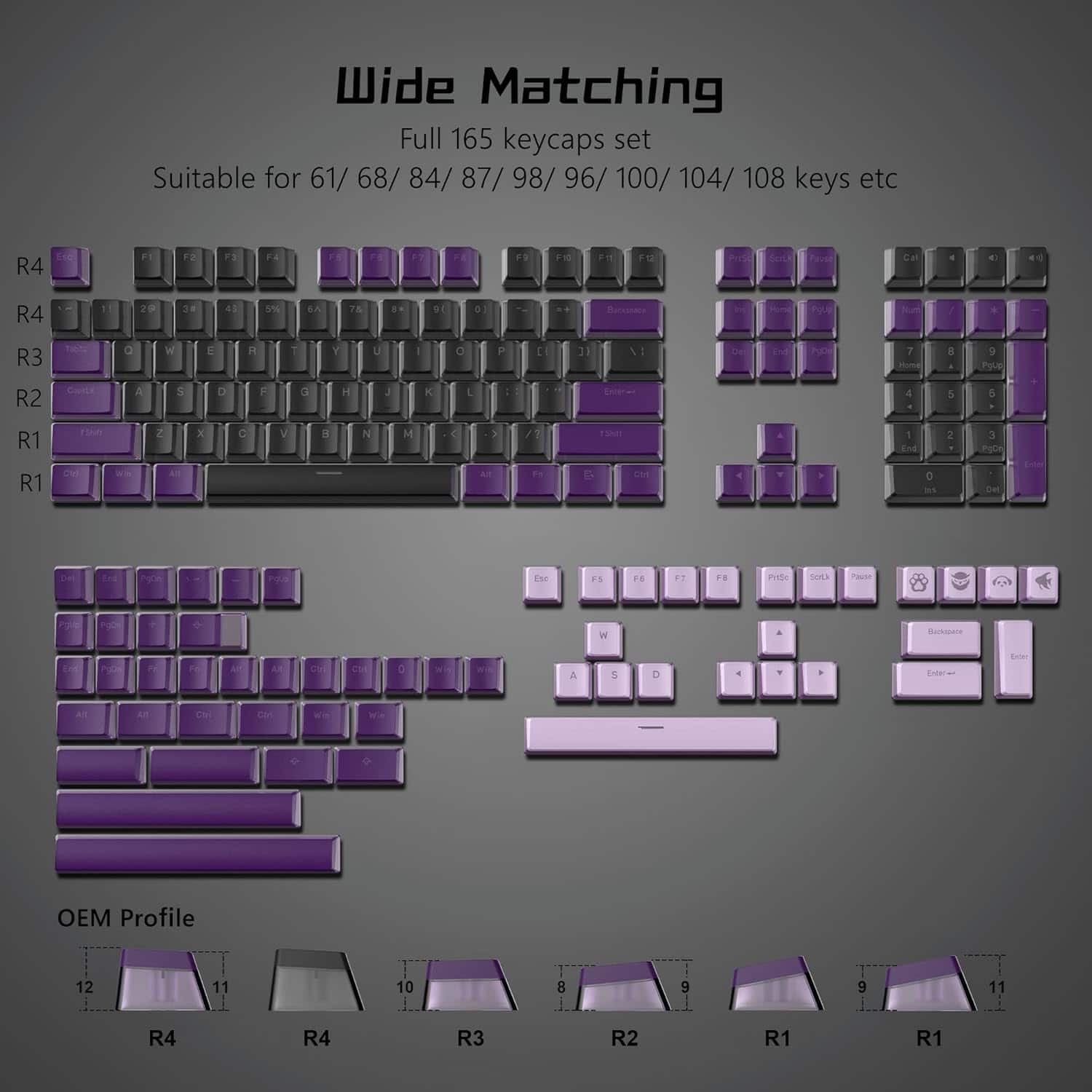 Womier - Pudding Keycaps,130 Keys PBT Keycaps Shine Through Key Cap OEM Profile for MX-stem Switches Mechanical Keyboard - Black-Purple 165 Keys price history on PriceWatchPro