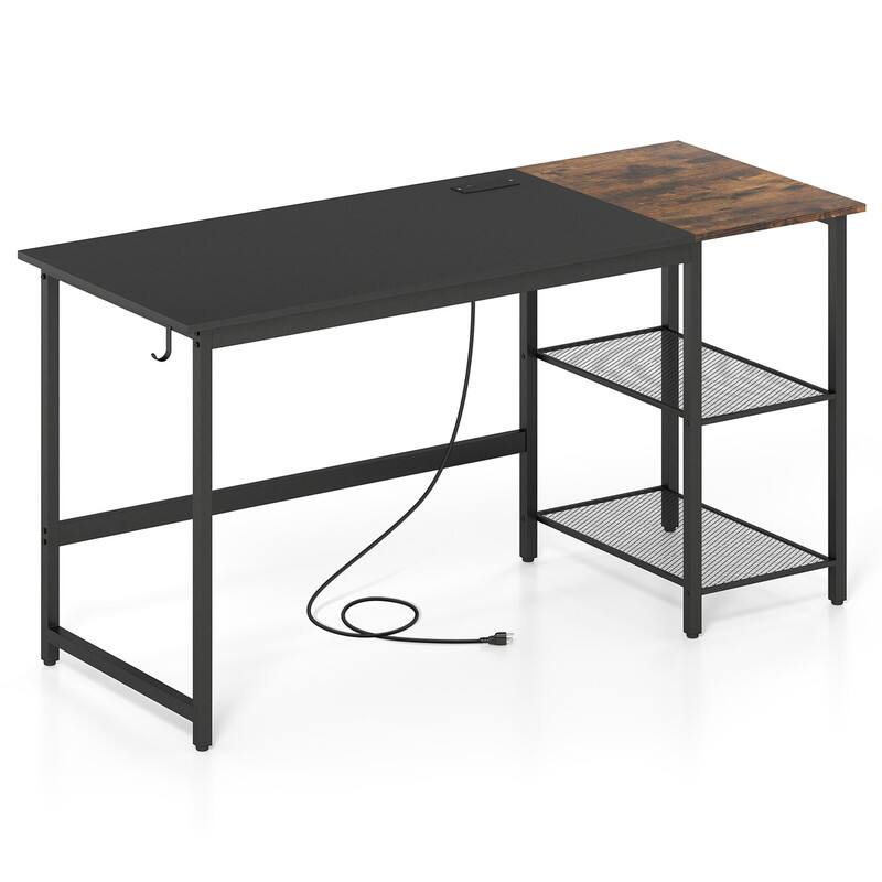 Alt View 5. WELLFOR - 59" Industrial Computer Desk with Storage Shelves & Charging Station, Home Office Desk Gaming Desk - Black.