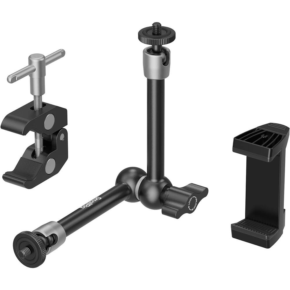 PARKER SLATER - Adjustable 9.8" articulating magic arm with clamp, phone holder, 1/4" & 3/8" threads for cameras, lights.