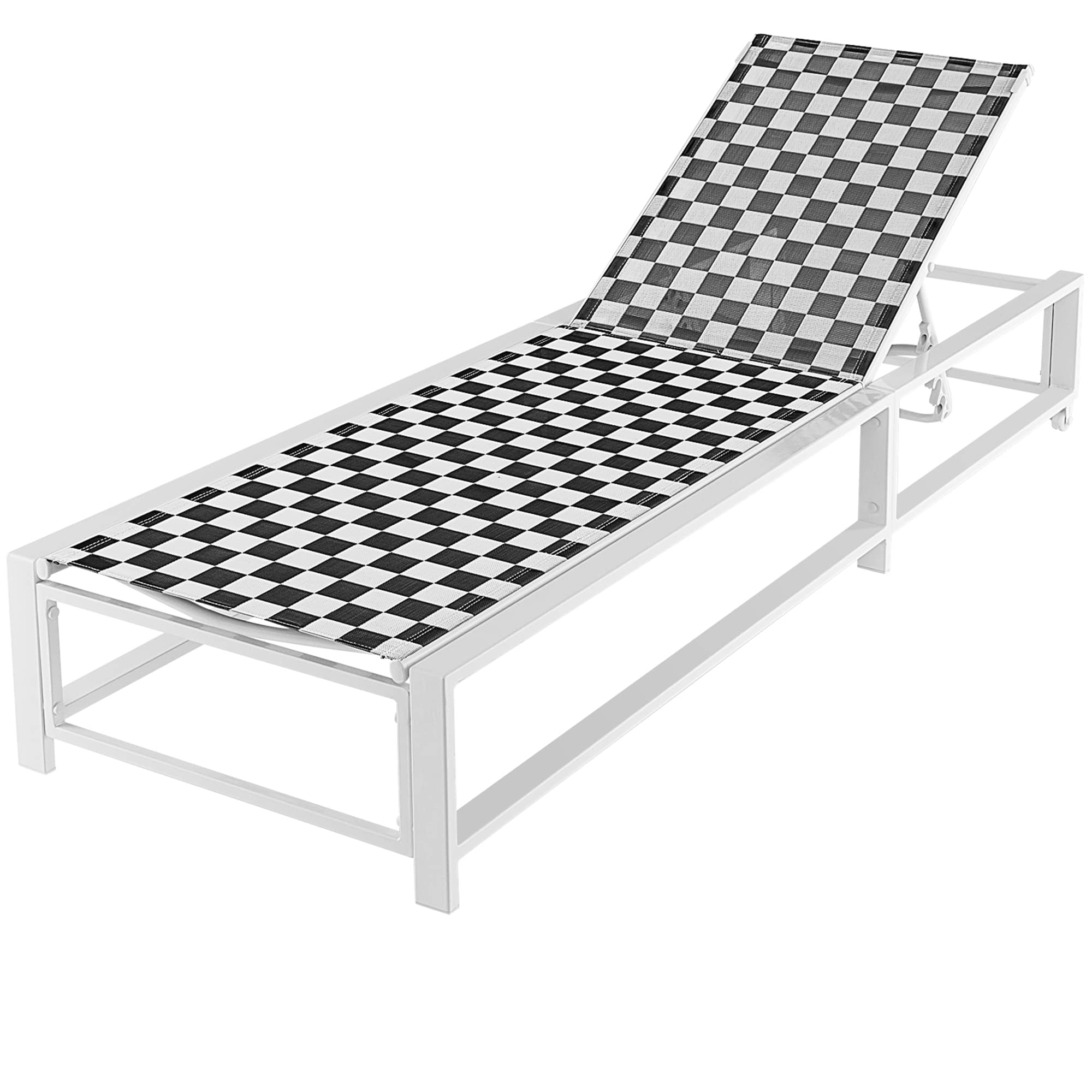 Costway - Patio Lounge Chair Chaise Adjustable Reclining Chair Garden Deck Wheel - Black, White