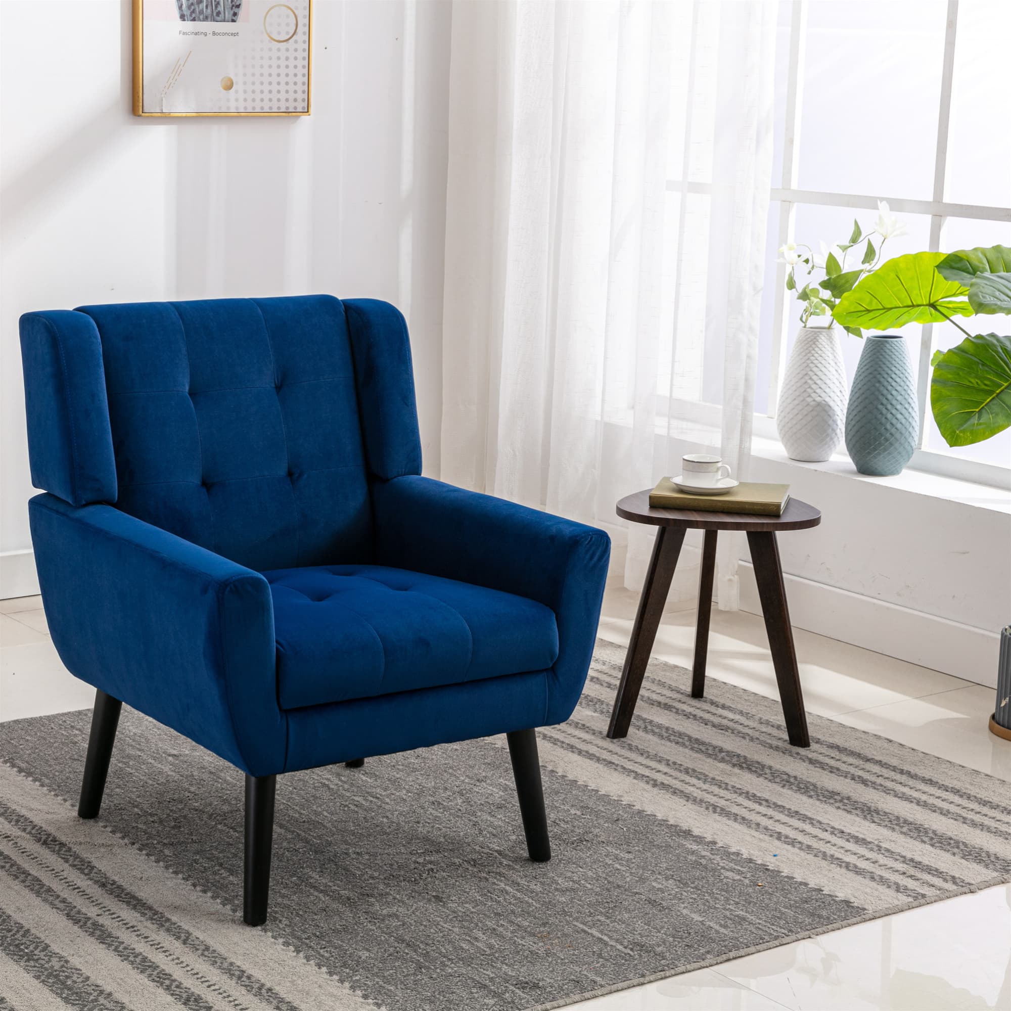 GOODSILO - Luxury Velvet Upholstered Accent Chair with Ergonomic Design for Living Room and Bedroom Comfort - Blue