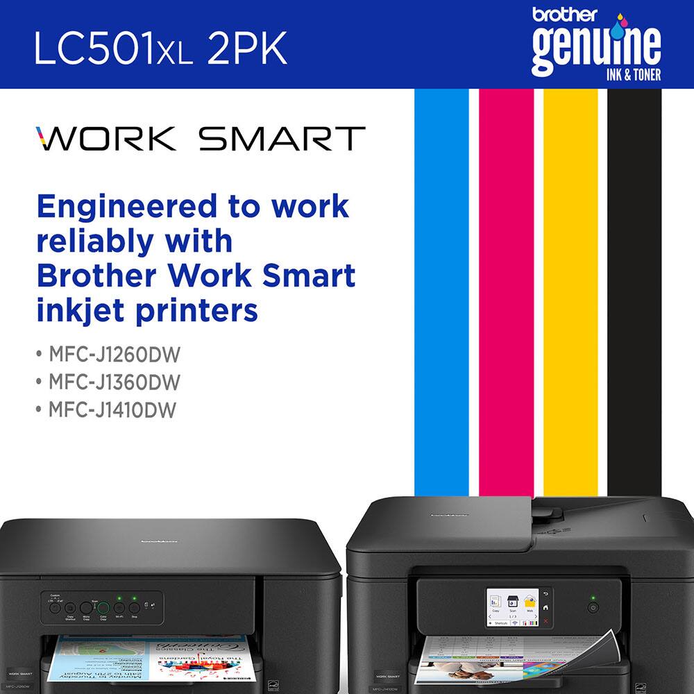 LC501XL 2PK brother genuine INK & TONER WORK SMART Engineered to work reliably with Brother Work Smart inkjet printers MFC-J1260DW MFC-J1360DW MFC-J1410DW