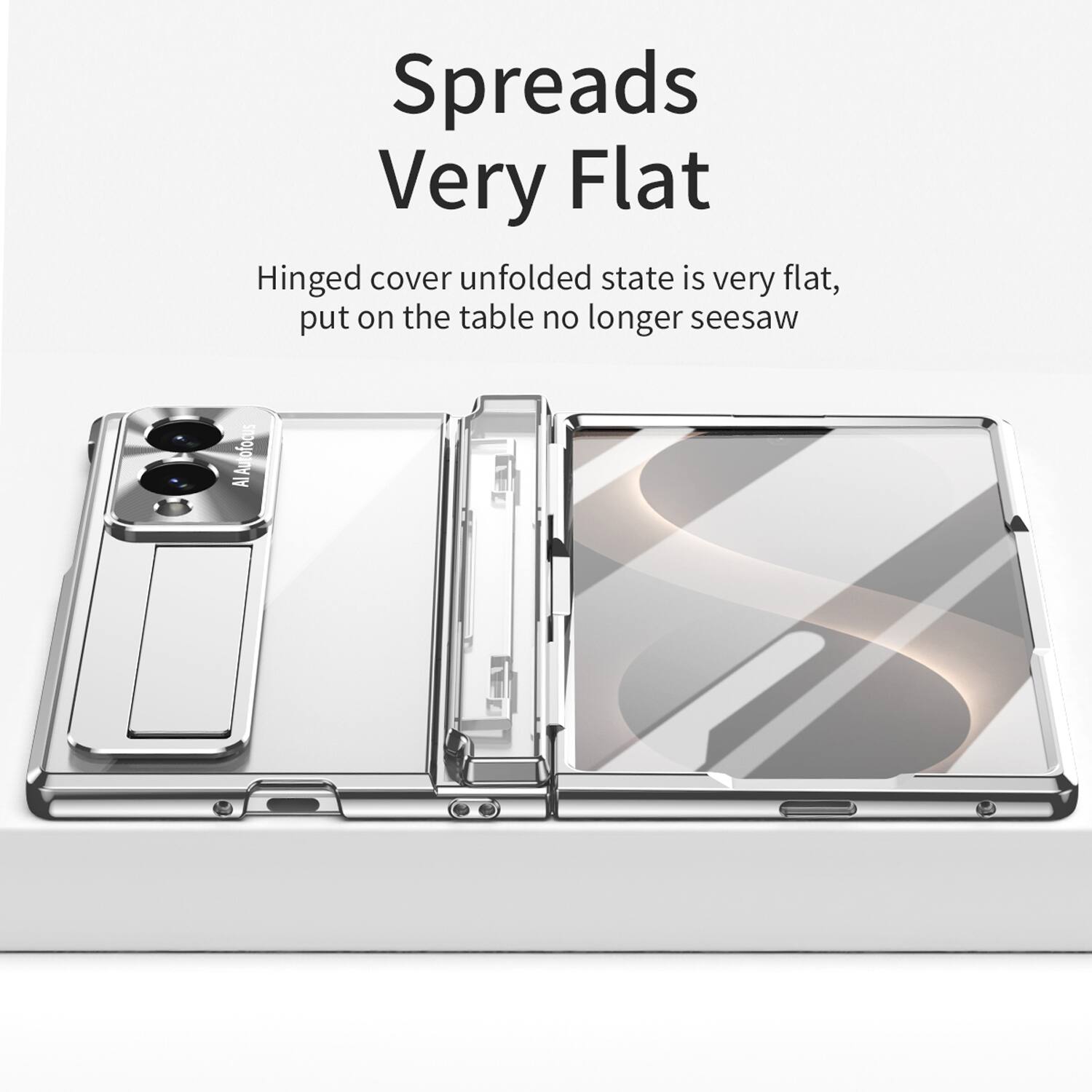Spreads Very Flat

Hinged cover unfolded state is very flat, put on the table no longer seesaw