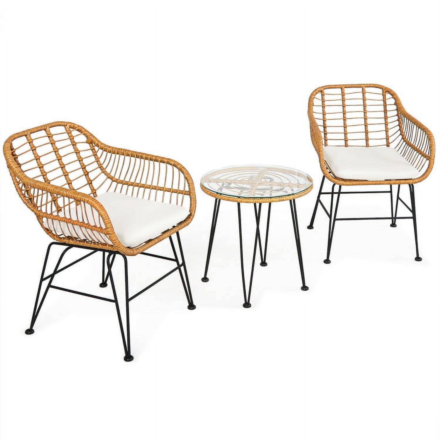 Alt View 4. Pefilos - 3 Pieces Rattan Furniture Set, Outdoor Backyard Patio Rattan Conversation Bistro Set with Cushioned Chair Table-White - White.