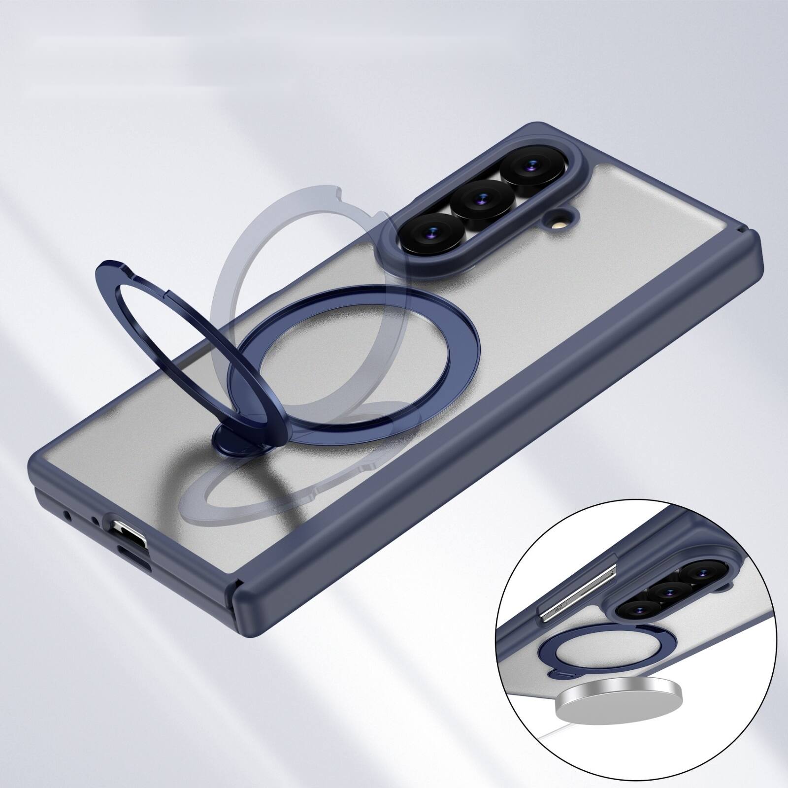 Alt View 1. Dteck - For Samsung Galaxy Z Fold8 Ultra Magnetic Case Built-in Screen Protector,Shockproof Ring Stand Clear Back Hinge Cover - Blue.