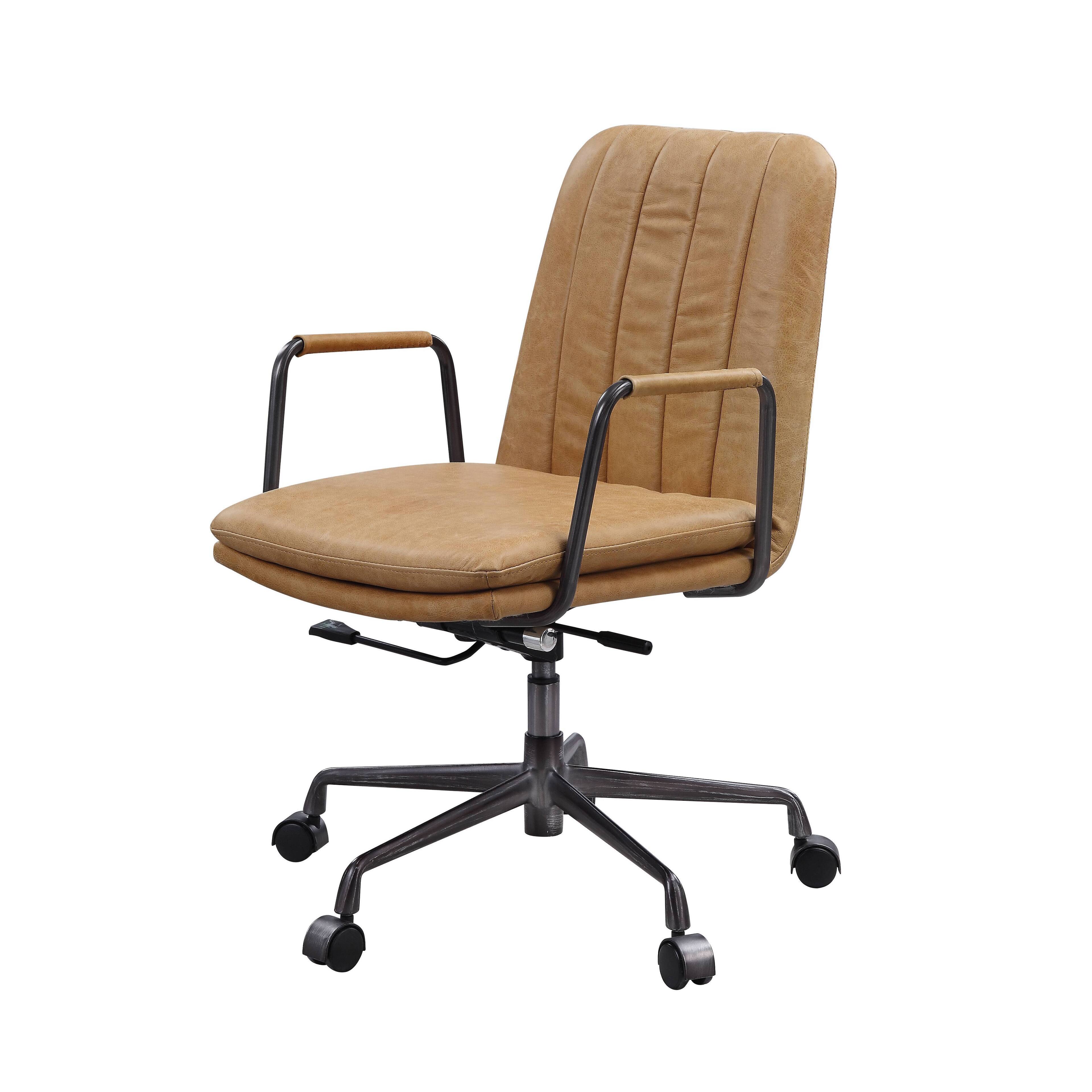 Left. Spaco - Spaco 360 Degree Swivel Executive Office Chair, Adjustable Height, Top Grain Leather, Casters and Comfort, Office Home - Brown.