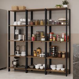 Madesa - Kitchen Pantry Storage Rack with 15 Open Shelves 70"L Multiuse Modular Cabinet for Organization - Black/Brown - Brown/Black