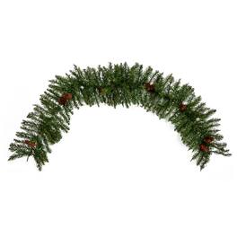 BreeBe - 6' Pines Pinecones Christmas Garland w/150 Lvs & 50 LED's - Green