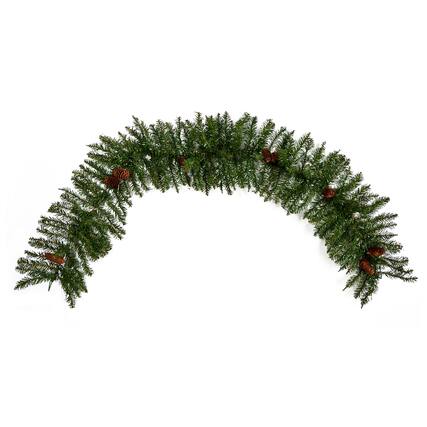 Front. BreeBe - 6' Pines Pinecones Christmas Garland w/150 Lvs & 50 LED's - Green.