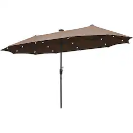 Ainfox - 13FT Large Patio Umbrella with Solar LED Lights & Crank Handle Outdoor Market Umbrella - Coffee