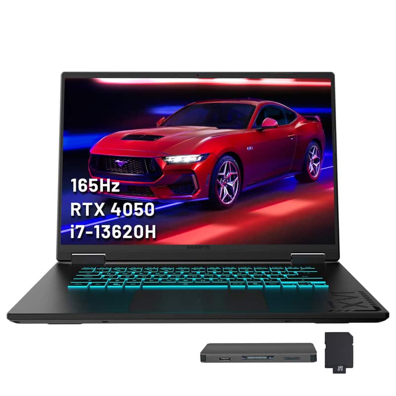GIGABYTE - A16 16" WUXGA GAMING Laptop,Intel Core i7-13620H,RTX 4050,32GB RAM,2TB SSD+1TB Docking Station,Win 11 - Black
