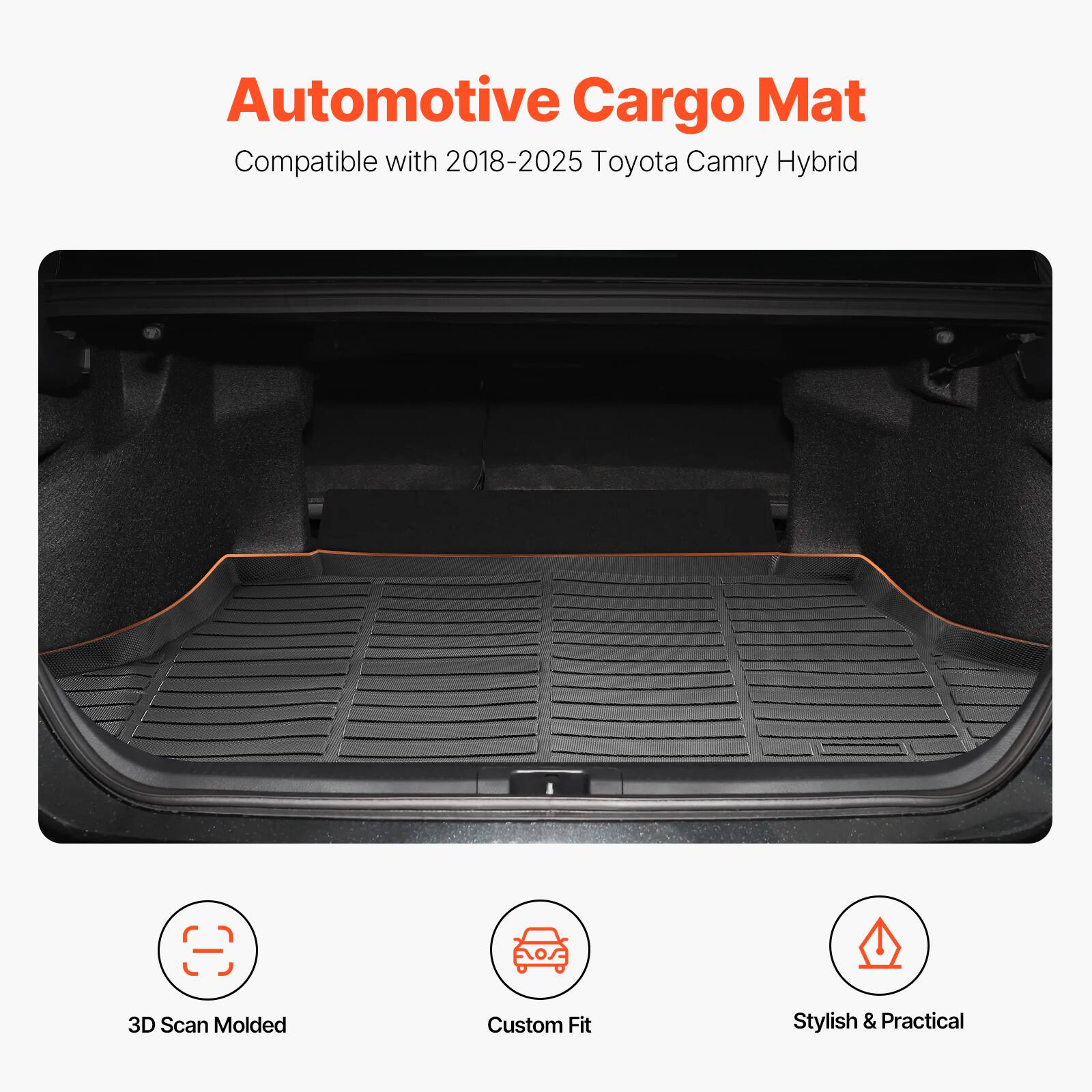Automotive Cargo Mat  
Compatible with 2018-2025 Toyota Camry Hybrid  

3D Scan Molded  
Custom Fit  
Stylish & Practical
