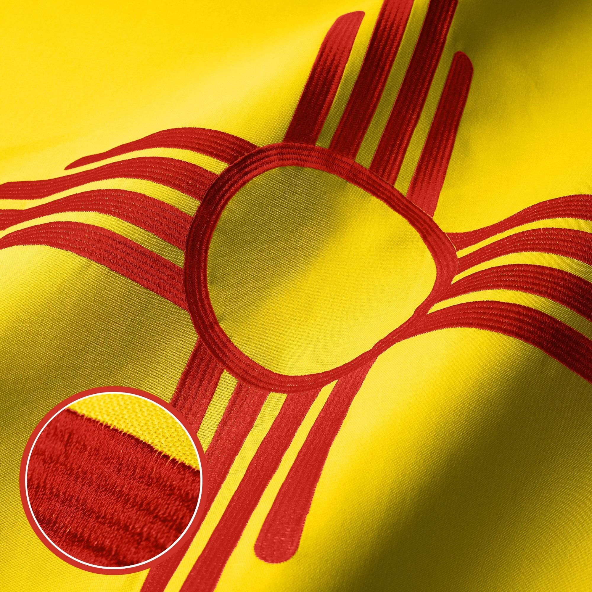 Angle. G128 - New Mexico State Flag — 6 x 10 ft Embroidered 220 GSM Spun Polyester, Heavy-Duty with Brass Grommets. - Assorted Colors.