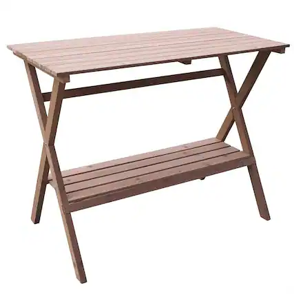 Front. SlickBlue - Wood Potting Bench Garden Table for Indoor and Outdoor Use with Shelf - Brown.