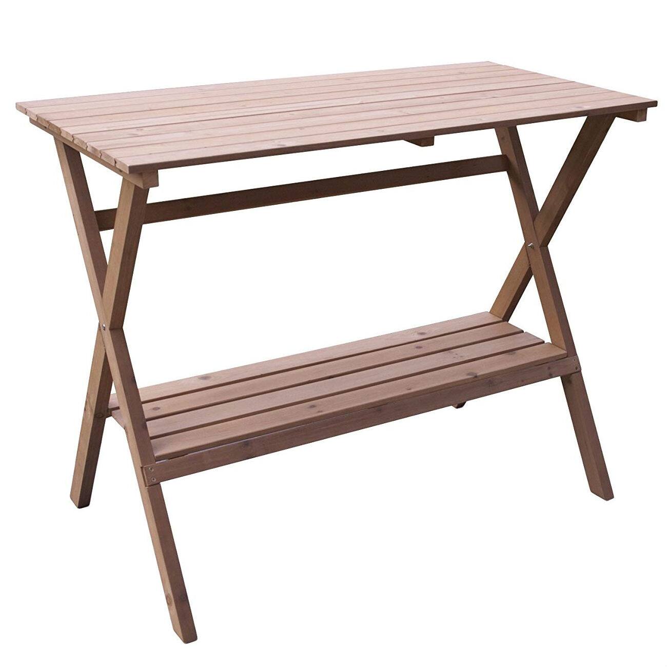 Front. SlickBlue - Wood Potting Bench Garden Table for Indoor and Outdoor Use with Shelf - Brown.