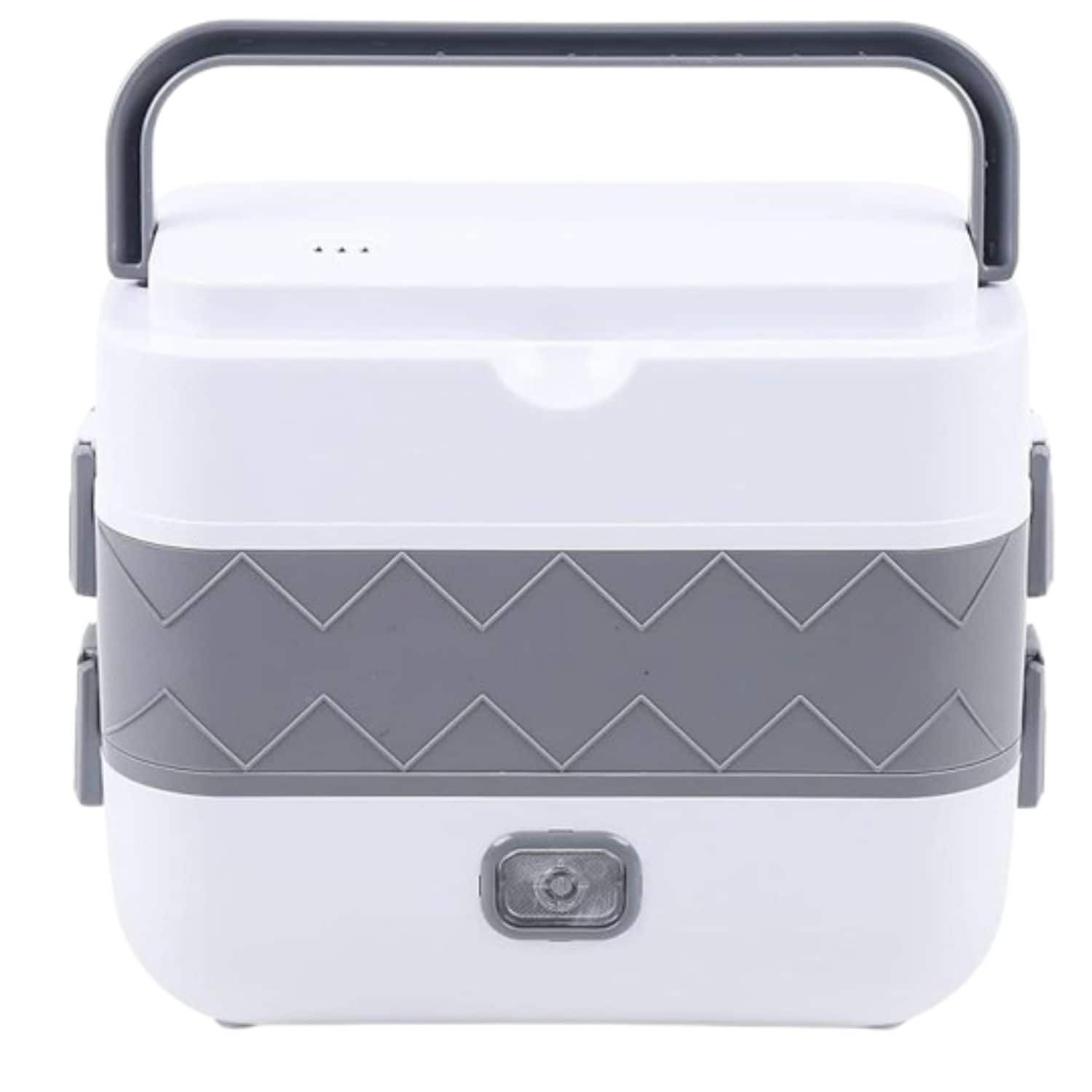 Front. Stock Preferred - Portable 2-Layer Electric Lunch Box with Stainless Steel Steamer & Rice Cooker - White with Stainless Steel Containers.