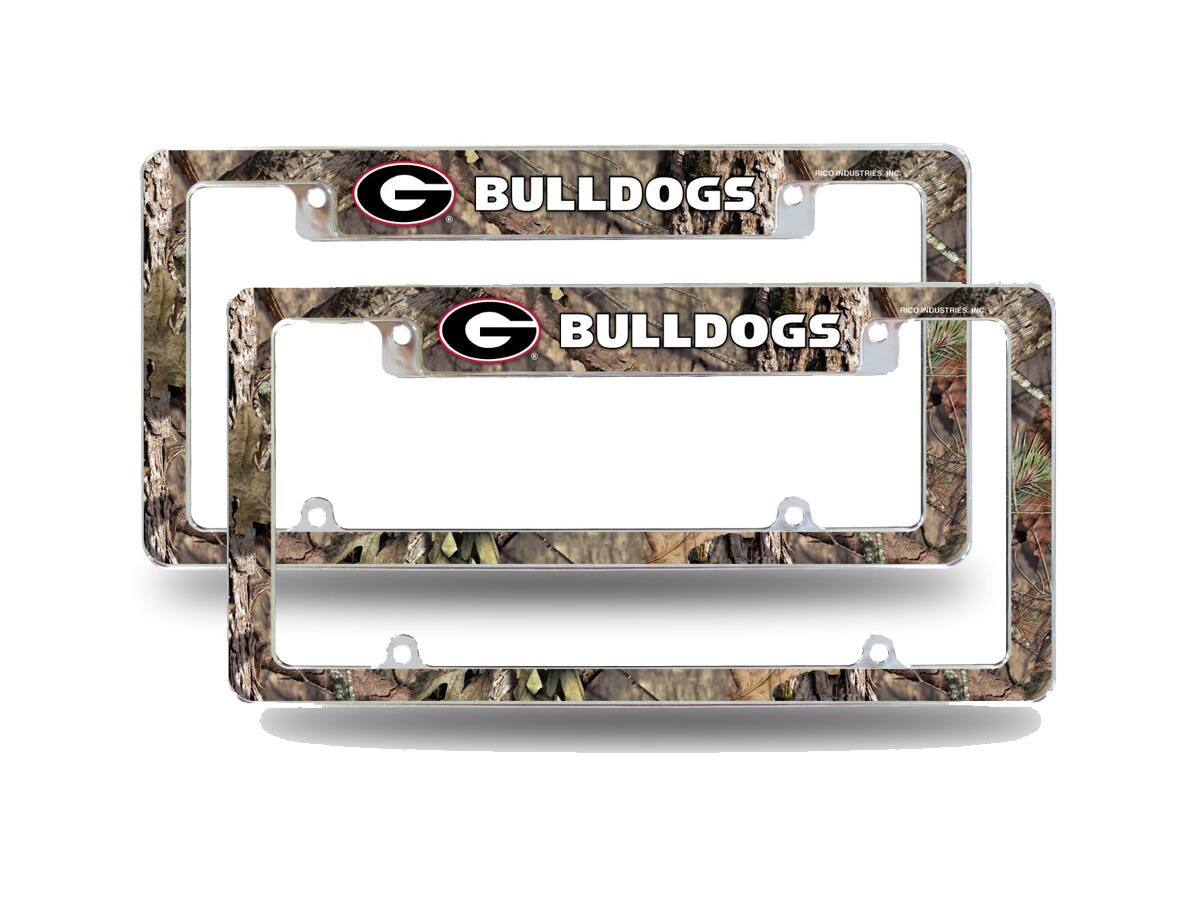 Georgia Bulldogs Chrome Metal (Set of 2) License Plate Frames with Bold Mossy Oak Camouflaged Camo Design