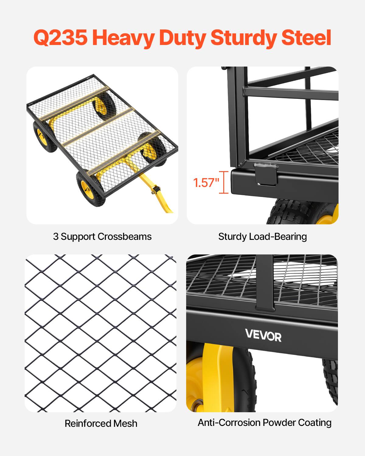 Q235 Heavy Duty Sturdy Steel 1.57" I 3 Support Crossbeams Sturdy Load-Bearing VEVOR Reinforced Mesh Anti-Corrosion Powder Coating