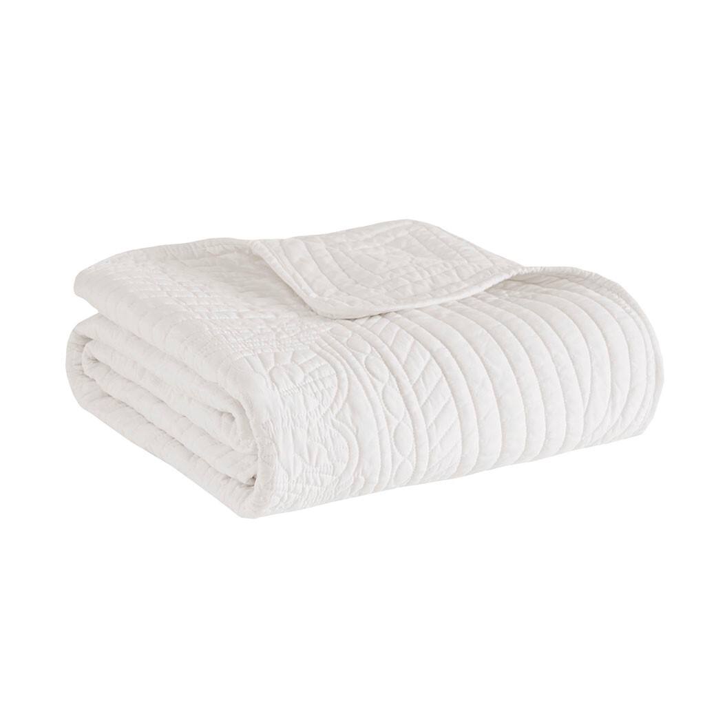 Front. Gracie Mills - Gracie Mills Salvatore Oversized Stitched Scalloped Edges Throw Blanket - White.