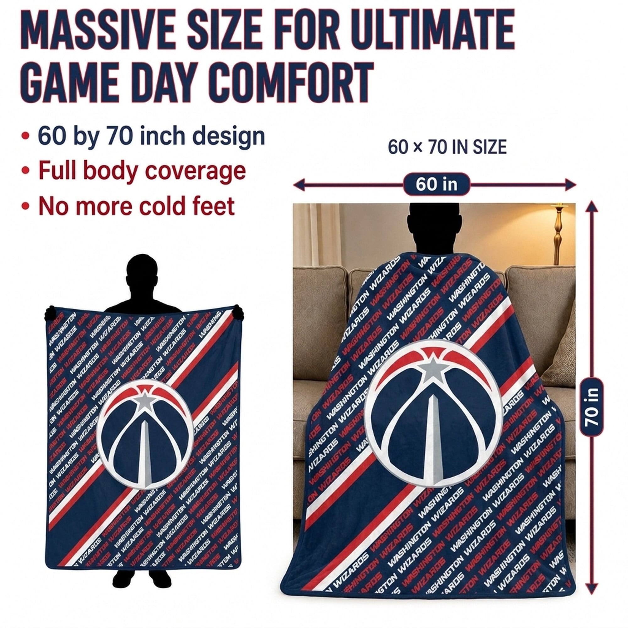 MASSIVE SIZE FOR ULTIMATE GAME DAY COMFORT  
60 by 70 inch design  
Full body coverage  
No more cold feet  

60 x 70 IN SIZE  
60 in  
70 in