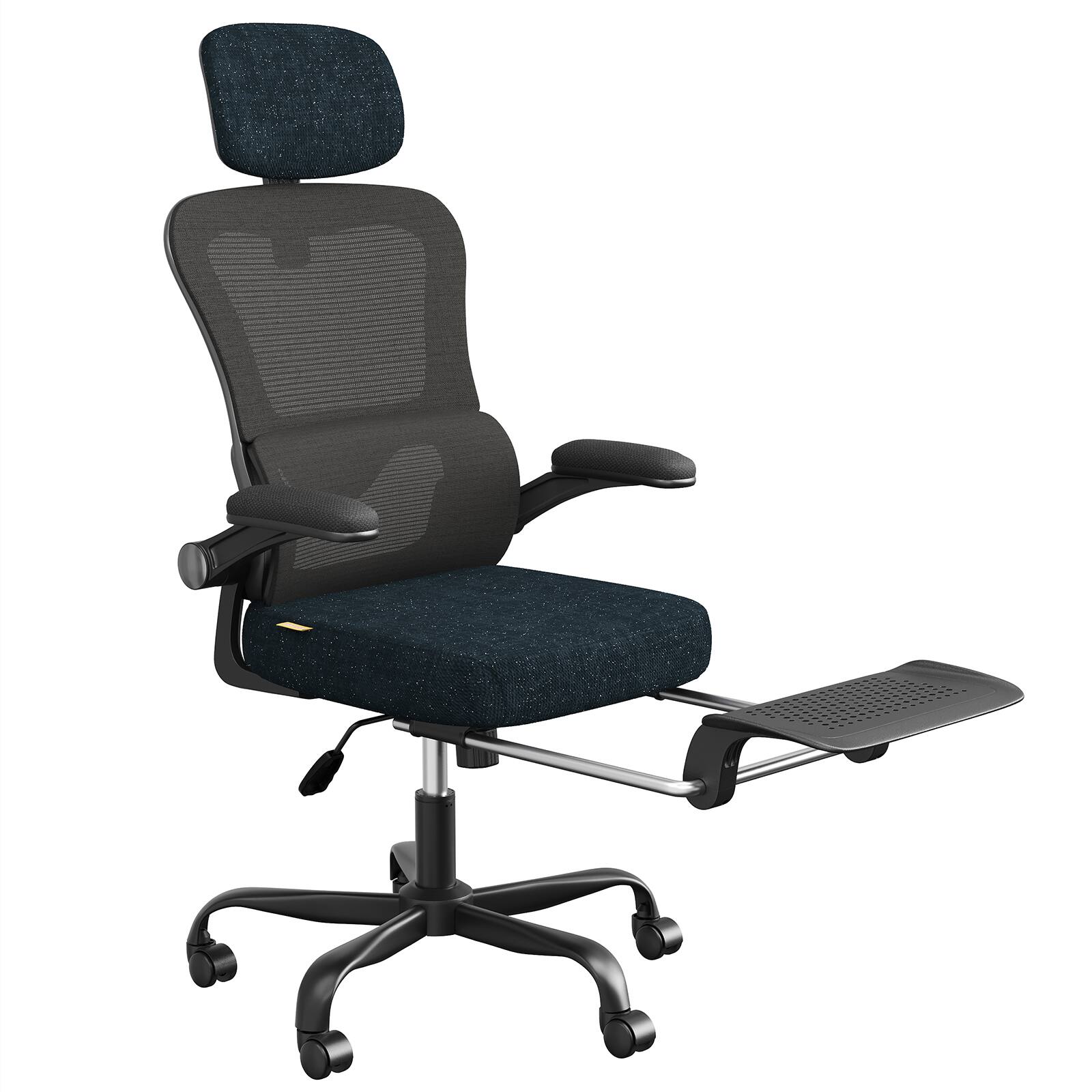 Alt View 5. Pinmoco - Ergonomic Office Chair with Headrest and Footrest, Breathable Mesh Desk Chair with Flip-Up Armrests for Home Office - Blue Fabric.