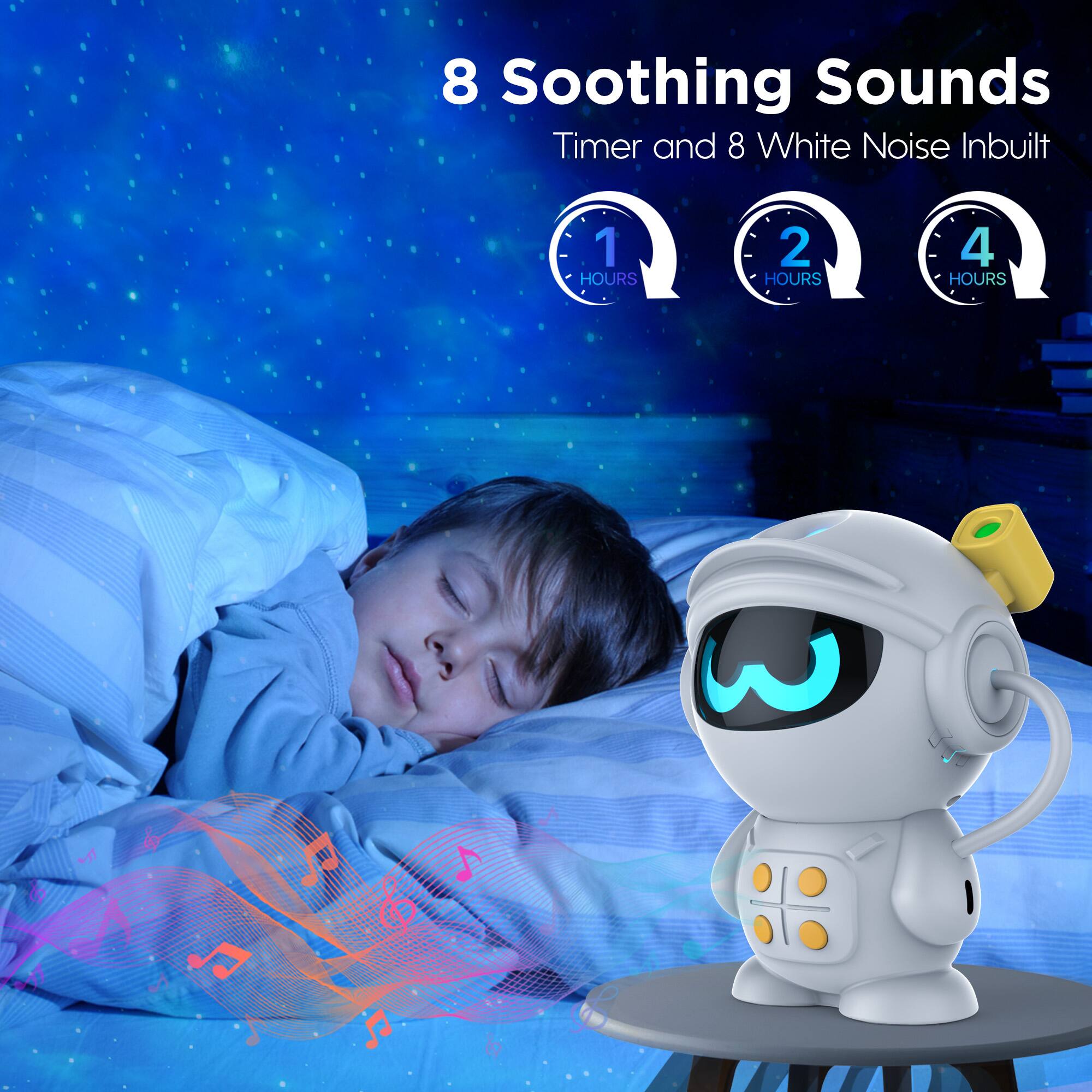 8 Soothing Sounds  
Timer and 8 White Noise Inbuilt  

1 HOUR  
2 HOURS  
4 HOURS