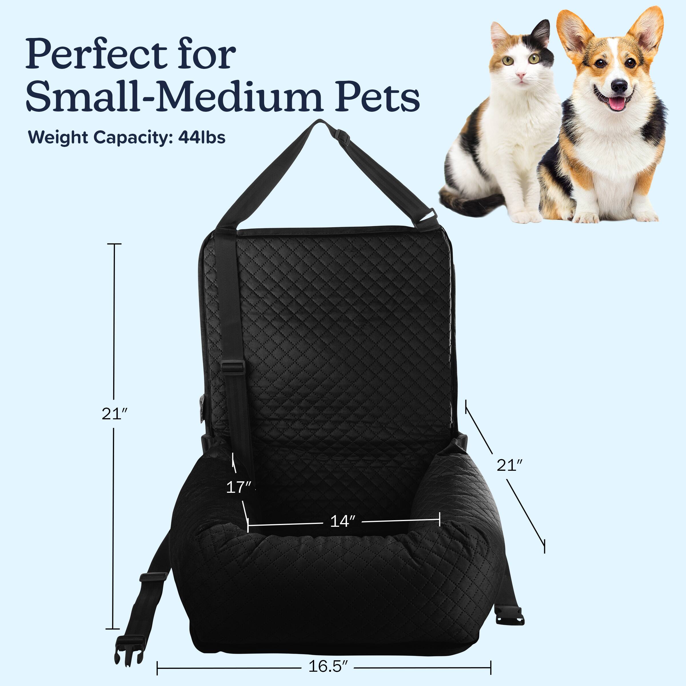 Perfect for Small-Medium Pets  
Weight Capacity: 44lbs  
Dimensions: 21" x 17" x 14" x 16.5"